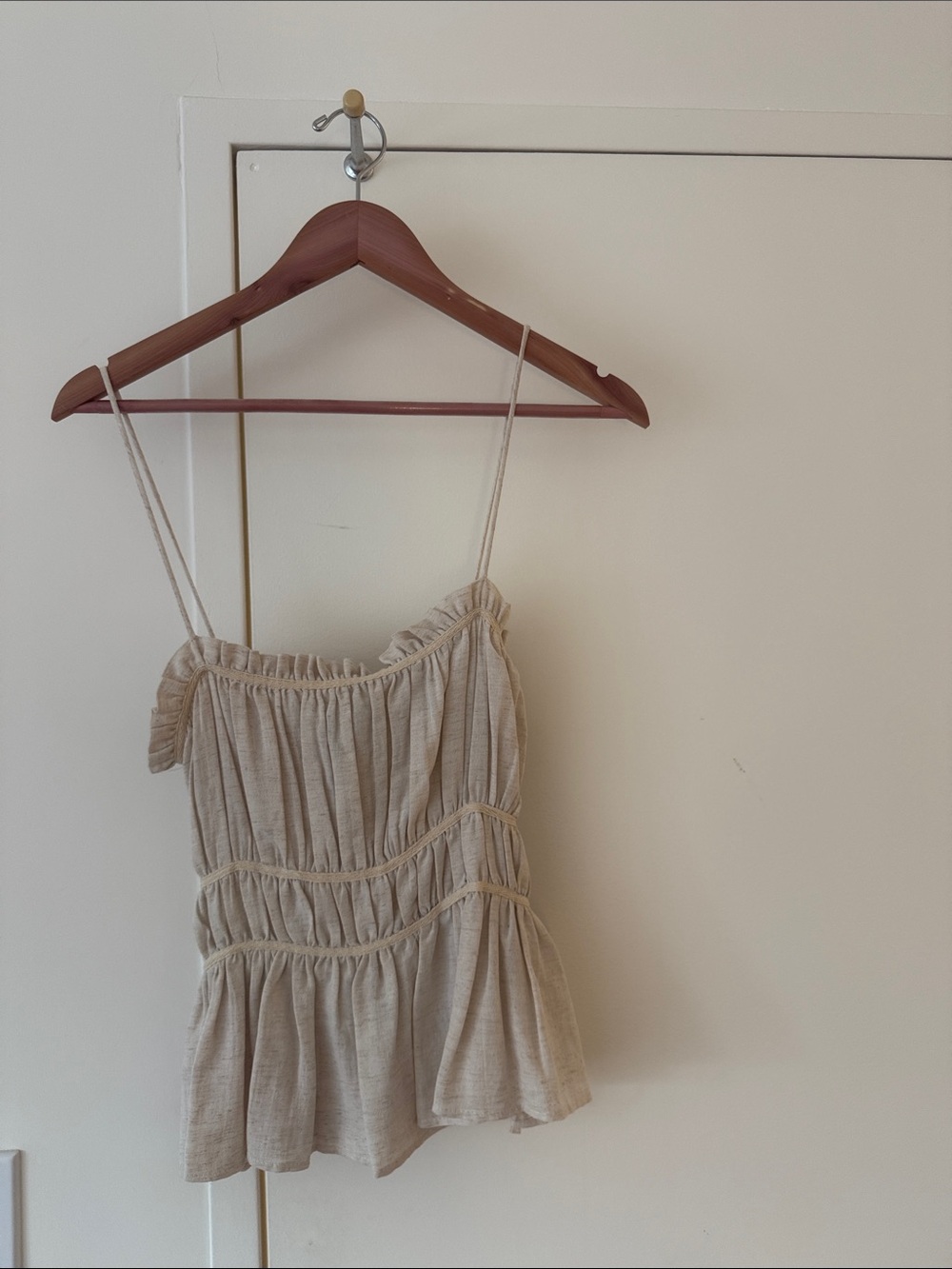 Zara Beige Ruffled Tiered Spaghetti Strap Camisole